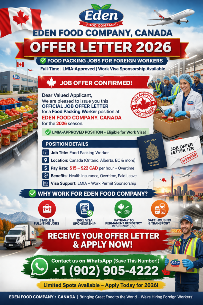 Eden Food Company Canada Offer Letter 2026