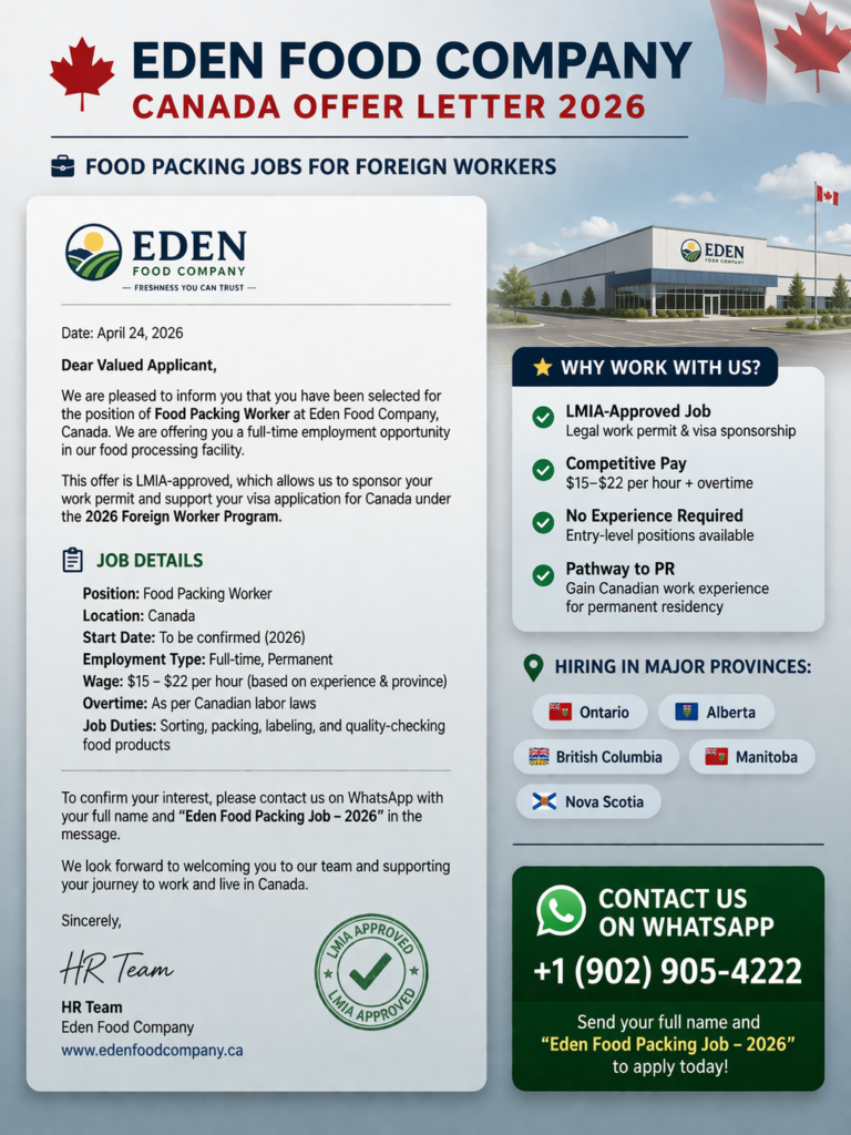Eden Food Company Canada Offer Letter 2026